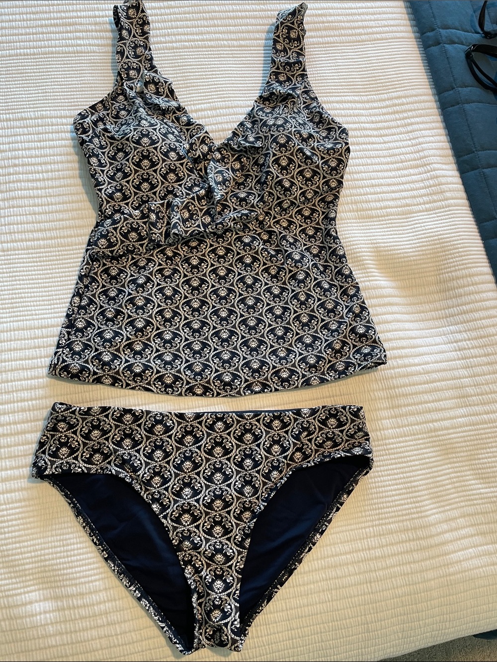 Navy & White Printed Tankini Swim Set - Sz 6 - Like New